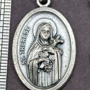 Vintage Saint Theresa Therese Old Rustic Religious Medal Pendant Charm Necklace